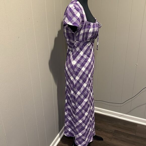 Free Poole Natalya purple/white gingham check babydoll style midi dress. Small. - Picture 4 of 7
